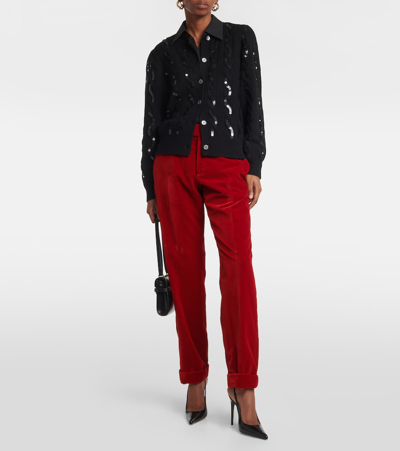 Shop Polo Ralph Lauren Sequined Wool And Cashmere Cardigan In Black