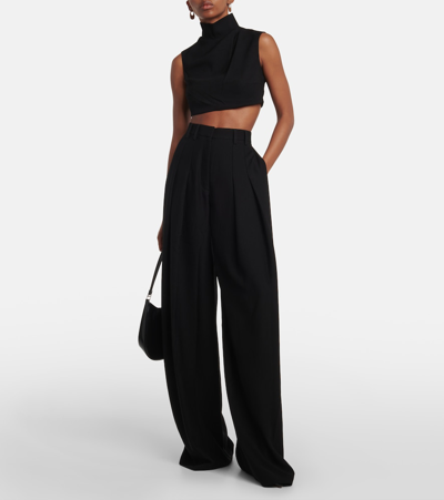 Monot Mônot Pleated Crêpe Wide-leg Pants In Black