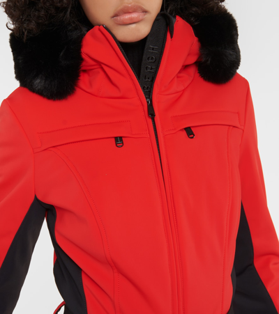 Shop Goldbergh Parry Faux Fur-trimmed Ski Suit In Red