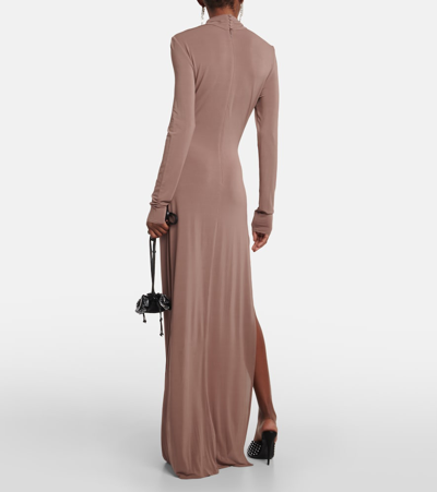 Shop Magda Butrym Floral-appliqué Jersey Maxi Dress In Brown