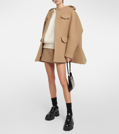 Prada Shearling-trimmed Alpaca Sweater In White