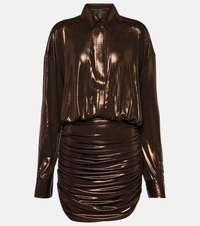 Shop Norma Kamali Draped Metallic Minidress In Brown
