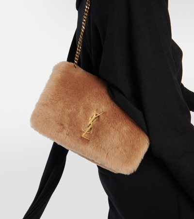 Shop Saint Laurent Kate Small Shearling Shoulder Bag In Brown
