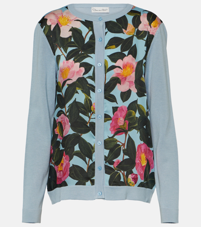 Shop Oscar De La Renta Printed Silk-trimmed Cardigan In Multicoloured