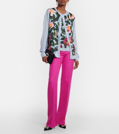 Shop Oscar De La Renta Printed Silk-trimmed Cardigan In Multicoloured