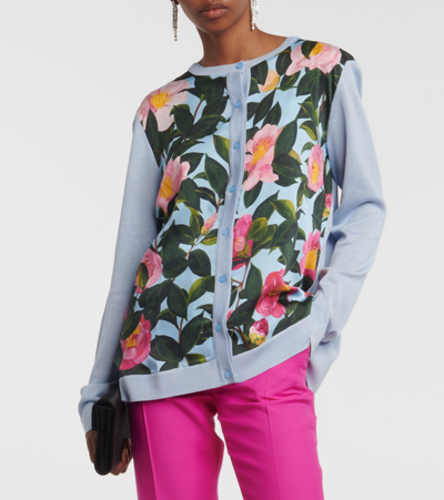 Oscar De La Renta Camellia Print Silk-blend Cardigan In Multicoloured