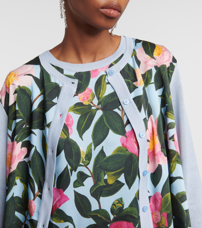 Shop Oscar De La Renta Printed Silk-trimmed Cardigan In Multicoloured