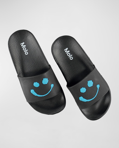 Shop Molo Kid's Zhappy Printed Slides, Toddlers/kids In Black