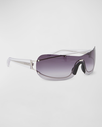 Shop Off-white Men's Big Wharf Shield Sunglasses In Silver