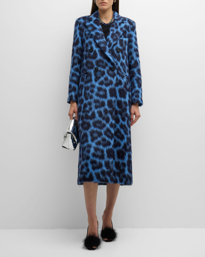 Shop Libertine London Leopardo Wool-blend Peacoat In Blu