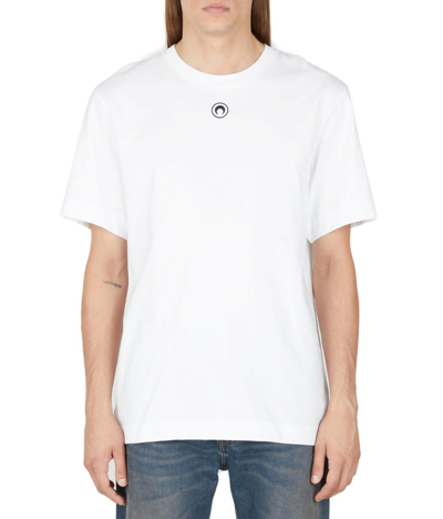 Shop Marine Serre Logo Embroidered Crewneck T-shirt In White
