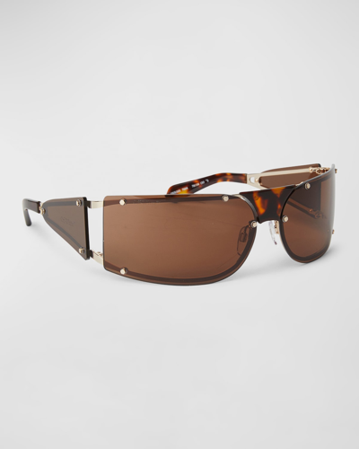 Shop Off-white Men's Kenema Rimless Wrap Sunglasses In Gold