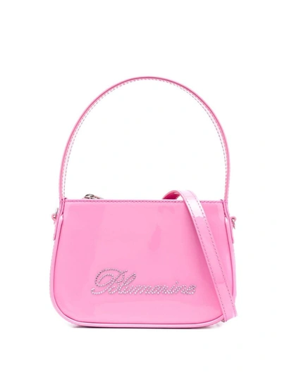 Shop Blumarine Logo Patent Leather Top-handle Bag In Fuchsia