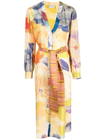 Shop Pierre-louis Mascia Printed Silk Long Dress In Multicolour
