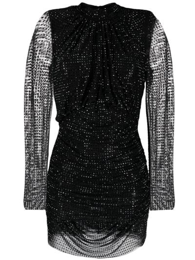 Shop Self-portrait Crystal Embellished Mini Dress In Black