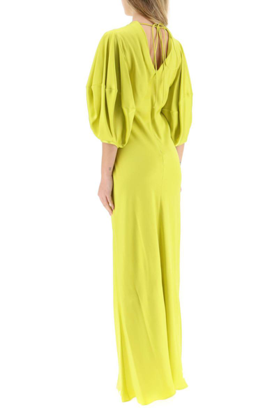 Shop Stella Mccartney Satin Maxi Dress With Cut-out Ring Detail In Yellow