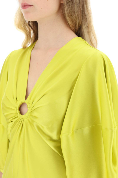 Shop Stella Mccartney Satin Maxi Dress With Cut-out Ring Detail In Yellow