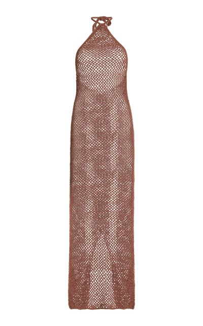 Shop Akoia Swim Nefali Crocheted Cotton Maxi Dress In Brown