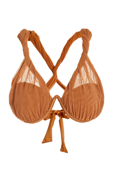 Shop Andrea Iyamah Ubu Twisted Bikini Top In Brown