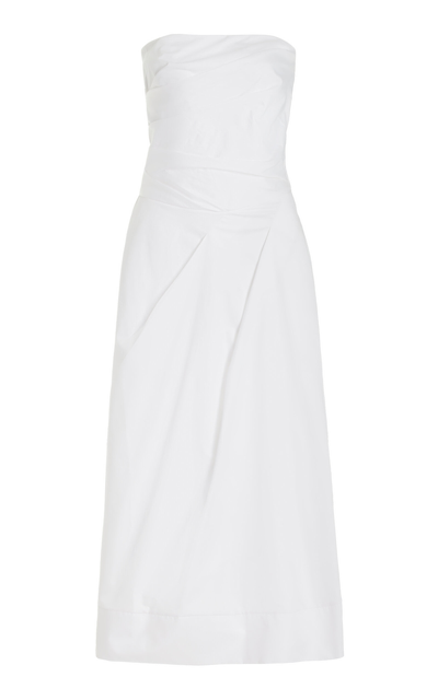 Shop Moré Noir Caroline Strapless Cotton Midi Dress In White