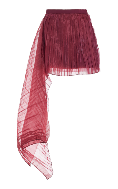 Shop Andrea Iyamah Ime Pleated Organza Mini Skirt In Burgundy