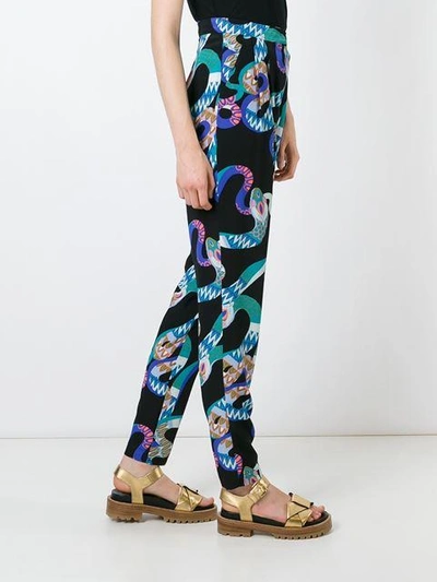 Shop Msgm Snake Print Trousers - Blue