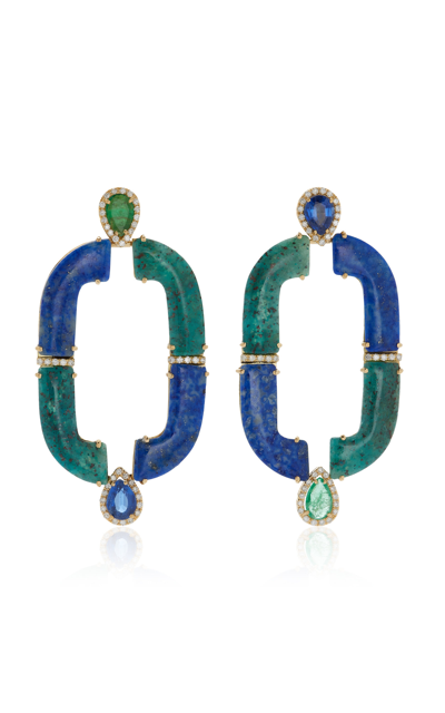 Shop Casa Castro 18k Yellow Gold Multi-stone Earrings In Blue