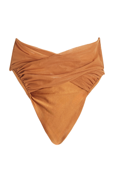 Shop Andrea Iyamah Ubu High-waisted Criss-cross Bikini Bottoms In Brown