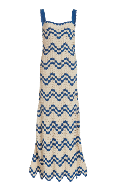 Shop Escvdo Marea Crocheted Cotton Maxi Dress In Blue