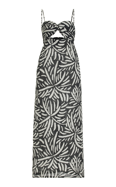 Shop Cala De La Cruz Apia Cutout Palm-printed Linen Maxi Dress