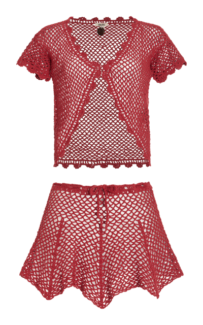 Shop Akoia Swim Gaia Crocheted Top And Skirt Set In Red