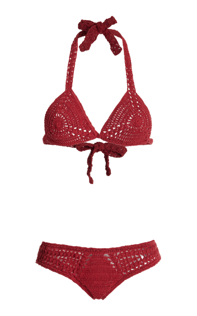 Shop Akoia Swim Sachi Crocheted Cotton Bikini In Red