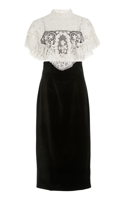 Shop Sea Crochet-paneled Cotton Midi Dress In Black