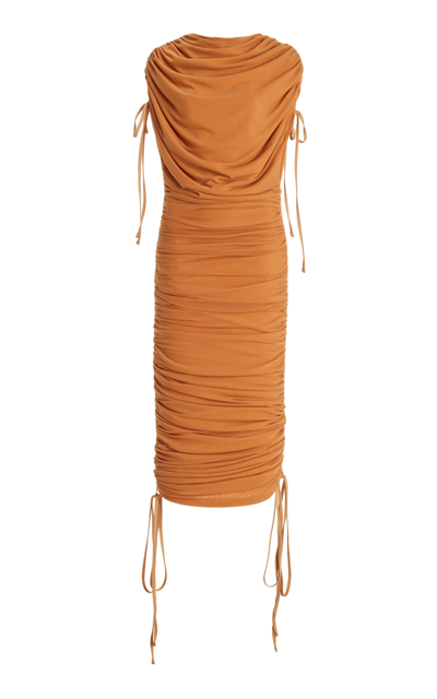 Shop Andrea Iyamah Ratu Ruched Midi Dress In Brown