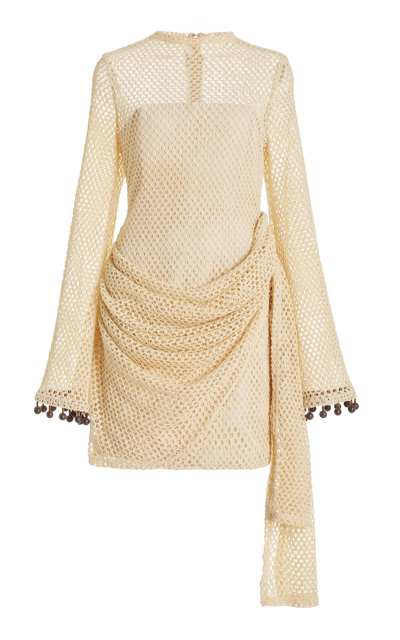 Shop Andrea Iyamah Egu Draped Open Mesh Mini Dress In Ivory