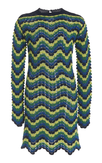 Shop Escvdo Victoria Crocheted Cotton Mini Dress In Stripe