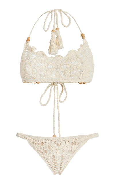 Shop Akoia Swim Exclusive Crocheted Cotton Bikini In Ivory