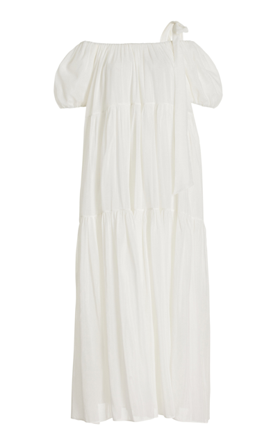 Shop Moré Noir Joanna Tiered Cotton-silk Maxi Dress In White
