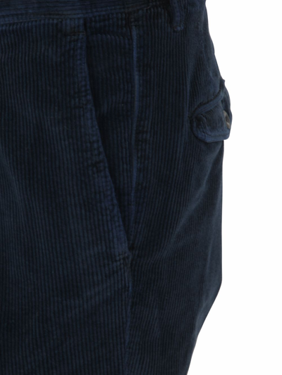 Shop Incotex Velvet Striped Trousers In Blue