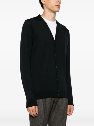 Shop John Smedley Bryn Long Sleeves V Neck Fashioned Cardigan In Black