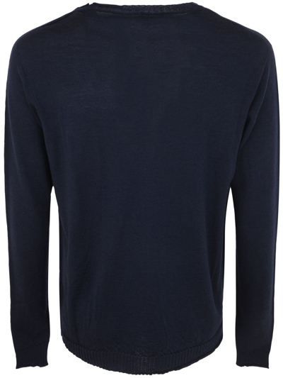 Md75 Wool Basic Crew Neck Sweater In Blue