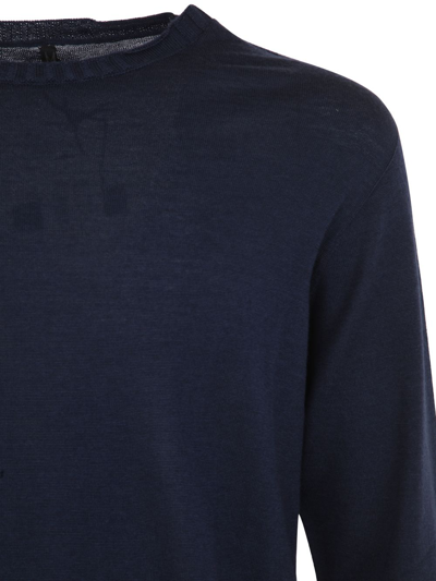 Md75 Wool Basic Crew Neck Sweater In Blue