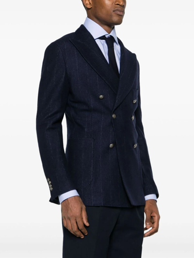 Shop Barba Napoli Dynamic Single Breasted Pinstriped Jacket In Blue