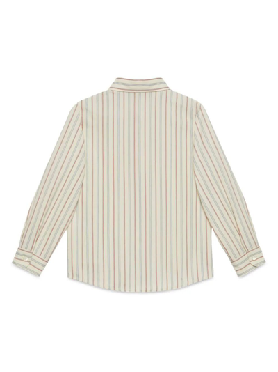 Shop Gucci Washed Cotton Stripe Shirt In Brown