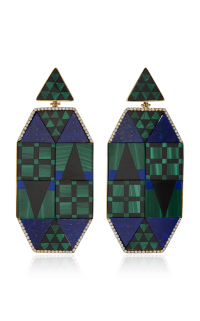 Shop Casa Castro 18k Yellow Gold Multi-gem Mosaic; Diamond Earrings In Blue