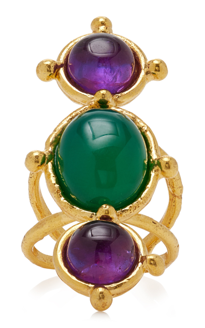 Shop Sylvia Toledano 22k Gold-plated Malachite And Amethyst Cleo Ring In Green