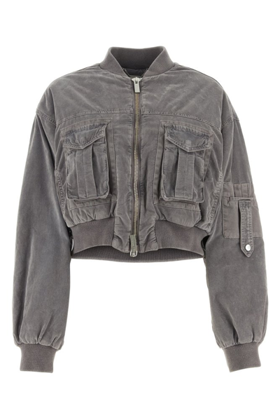 Shop Blumarine Cropped Bomber Velvet Jacket In Grey