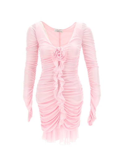 Shop Blumarine X Modes Exclusive Capsule Ruched Floral Detailed Mini Dress In Pink
