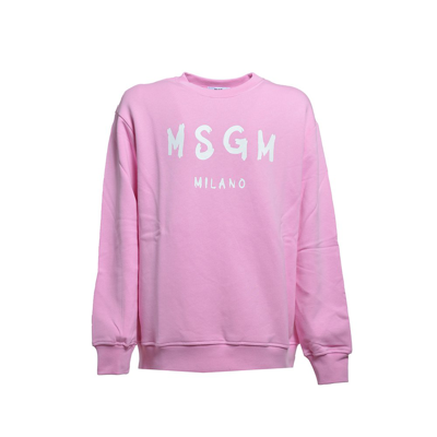 Shop Msgm Kids Logo Printed Crewneck Sweatshirt In Pink
