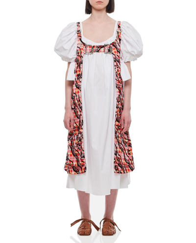 Shop Chopova Lowena Layered Effect Puff Sleeved Midi Dress In White